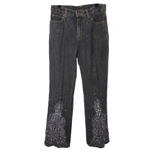 Jeanology Collection Womens 6 Embellished Lace Rhinestone‎ Jeans Faded Black Y2K